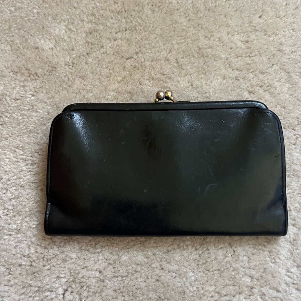 Coach Black Leather Clutch with Gold Accent
